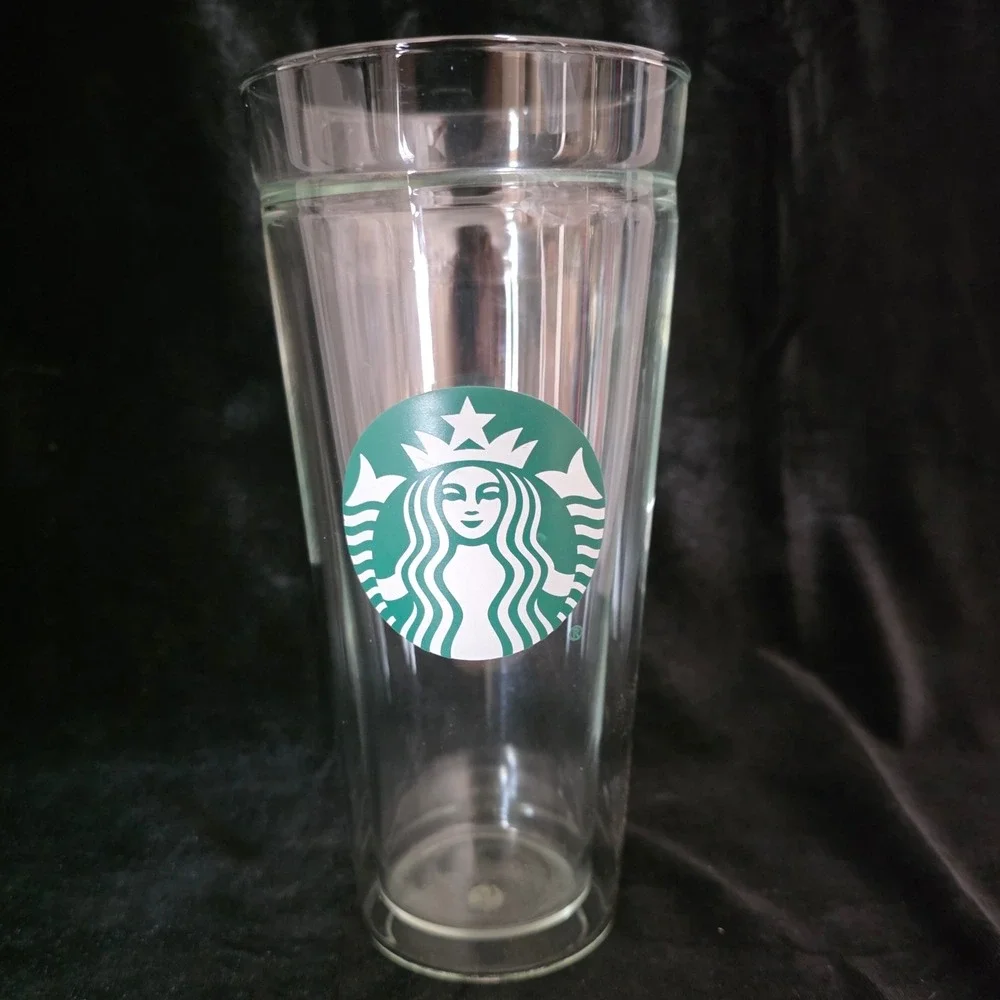 Starbucks 20oz Double Wall Glass Cold Cup Tumbler Clear Green Siren Logo RARE